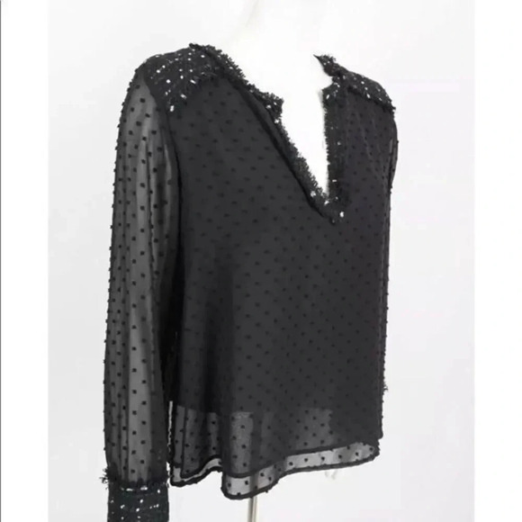Zara Women's Shirt Blouse Contrasting Dotted Mesh M Black Frayed 2157/23… - Picture 2 of 7